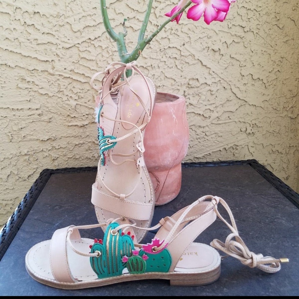 Kate Spade Ankle Tie Flat Cactus Sandal Size 7.5